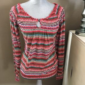 Lucky Brand Multi-Colored Print Keyhole Top